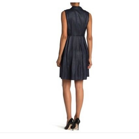 Elie Tahari Navy/Silver Foil Sleeveless 'Samiyah' Shimmer Dress - Picture 2 of 7